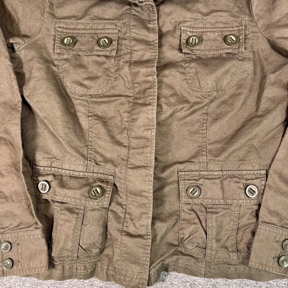 Eddie Bauer Jacket Women M Olive Linen Blend Safari Casual Safari Utility Earthy